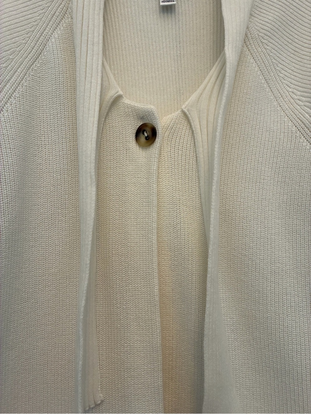 Talbots Cream Rib-Knit Tie-Neck Cardigan - Picture 3 of 4